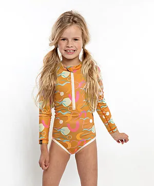Beach & Bandits All Over Print V Cut Swimsuit - Golden