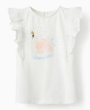 Zippy Swan Graphic Short Ruffled Sleeves T-Shirt - White