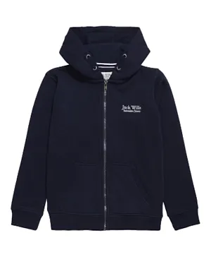 Jack Wills Logo Embroidered Zip-Up Hooded Jacket - Navy Blue