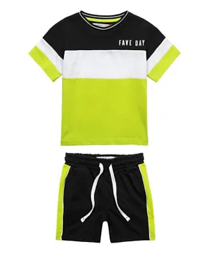 Minoti Fave Day Graphic Colour Block T-Shirt And Fleece Shorts Set - Multicolor