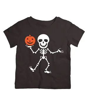 Twinkle Hands Half Sleeves T-Shirt Scary Skeleton Halloween Print - Black