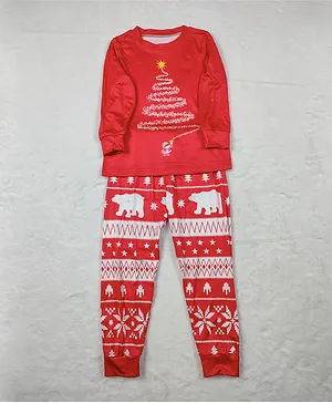 Babyqlo Christmas Tree Printed T-Shirt With Pajama Set - Red