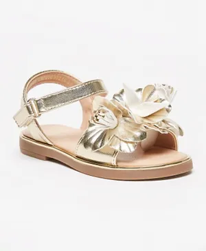 Flora Bella by ShoeExpress Floral Embellished Sandals with Hook and Loop Closure - Gold