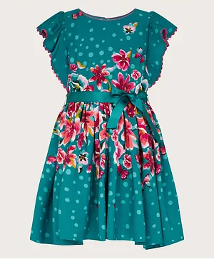 Monsoon Children Placement Floral Waist Dress - Green