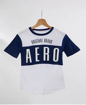 Aeropostale Colorblock Rounded Hem Sueded Jersey T-Shirt - White