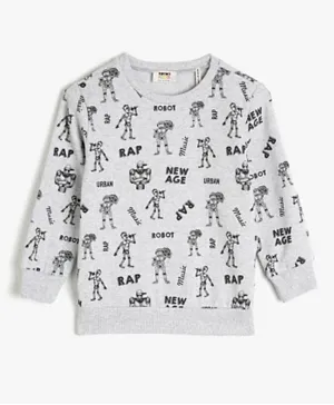 KOTON Robot Rap All Over Printed Sweatshirt - Grey