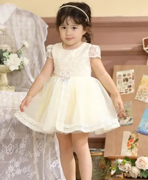Smart Baby Cap Sleeves Party Dress - Off White