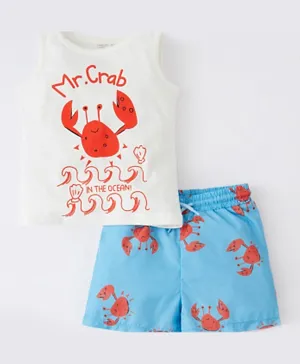 DeFacto Mr. Crab Printed Swimsuit - Ecru