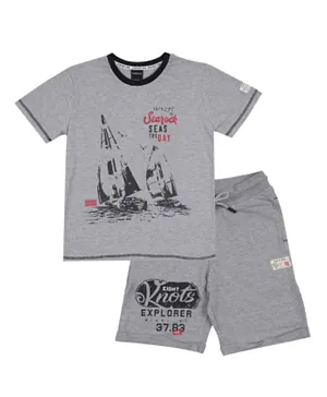 Urbasy Searock Printed T-Shirt with Shorts Set - Grey