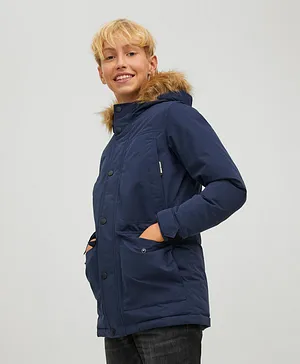 Jack & Jones Junior Hooded Fur Jacket - Blue