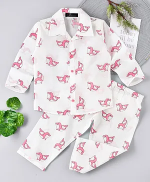 Ayra Full Sleeves Dolphin Design Night Suit - White
