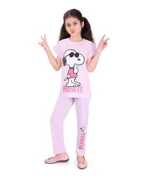 Peanuts Snoopy Graphic Tee with Pyjama Set - Pink