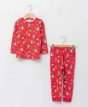 LC Waikiki Christmas Print Pajama Set - Red