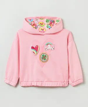 OVS Heart & Love Therapy Patched Hoodie - Pink