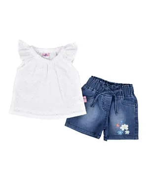 Smart Baby Floral Embroidered Top & Shorts Set - White