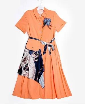 Amri Print Applique Shirt Frock - Orange