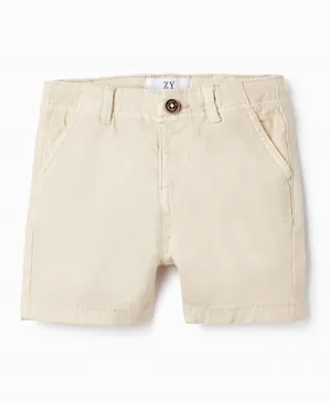 Zippy Solid Chino Twill Shorts - Beige