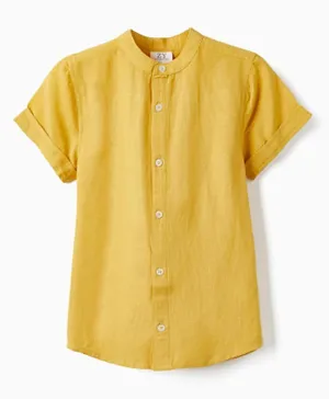 زيبي - قميص سادة بأكمام قصيرة - أصفر داكن