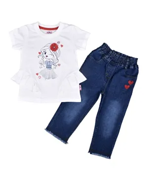 Smart Baby Floral Embellished & Graphic Top & Pants Set - White