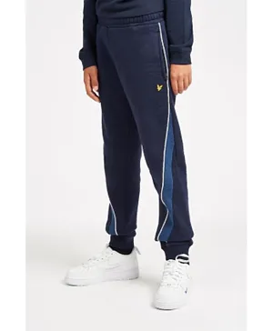 Lyle & Scott Cotton Eagle Embroidered & Piping Detailed Joggers - Navy Blue