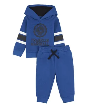Franklin & Marshall Stripped & Logo Graphic Hoodie and Joggers Set - Blue