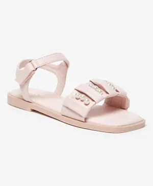 Little Missy Pearl Accent Hook & Loop Closure Sandals - Pink
