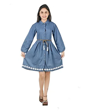 Flower Girl Denim Dress - Blue