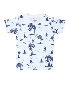 Babyqlo Palm Tree and Boat All Over Printed T-Shirt - White