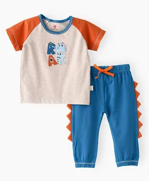 Tiny Hug Dino Patched T-Shirt and Pyjama Set - Multicolor