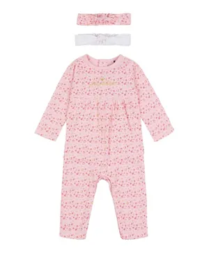 Juicy Couture Cotton All Over Hearts Printed Romper With Headband - Pink