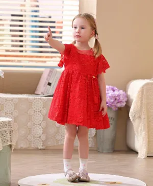 Smart Baby Embroidered & Embellished Party Dress - Red