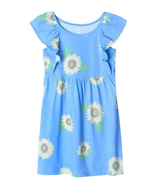 SMYK Round Neck Sunflower Dress - Blue