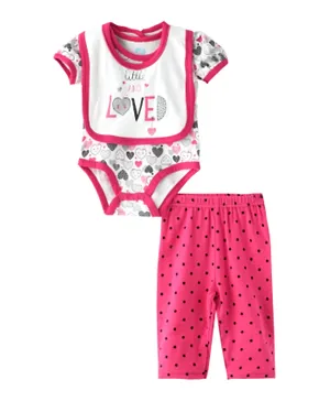 Hello Dolly 3 Piece Bodysuit and Pants with Bib Set - Pink