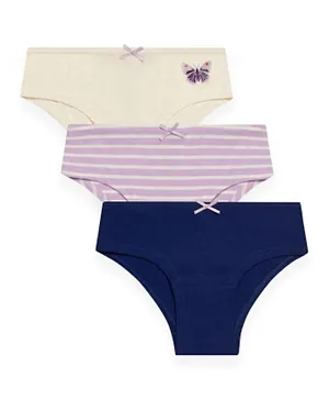 GreenTreat 3 Pack Butterfly Graphic With Solid & Striped Organic Cotton Briefs - Blue/Cream/Purple