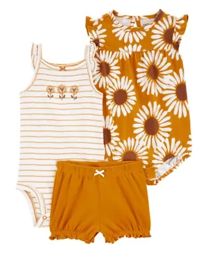 Carter's 3-Piece Sunflowers Little Bodysuit Set - Off White/Yellow