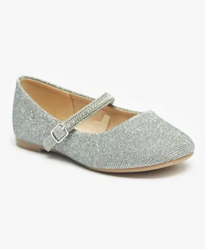 Flora Bella by ShoeExpress  Embellished Round Toe Ballerinas with Buckle Closure - Silver
