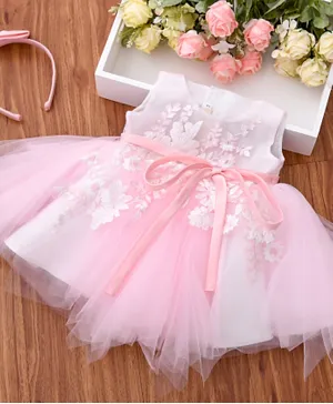 Babyqlo Embroidery Tutu Dress With Headband - Pink