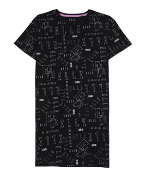 Elle Cotton Abstract All Over Print T-Shirt Dress - Black