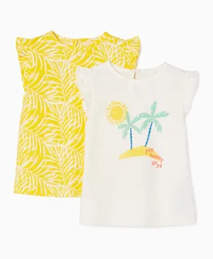 Zippy 2 Pack Frill Sleeves Cotton T-shirts - White & Yellow