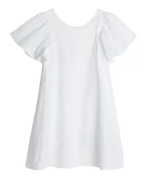 SMYK Ruffle Sleeves Self Design Dress - White