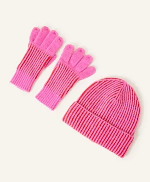 Monsoon Children Solid Hat And Gloves Set - Pink