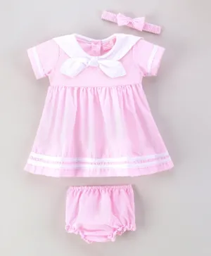 Rock a Bye Baby Sailor Dress, Bloomer And Headband Set - Pink