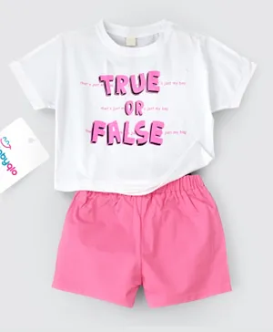 Babyqlo True or False Printed Top and Shorts - White And Pink