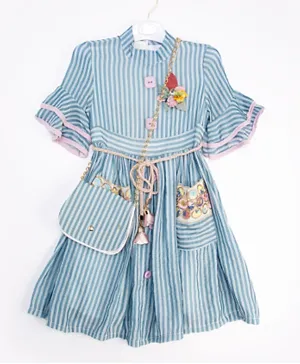 Amri Striped Frock With Side Bag - Light Blue