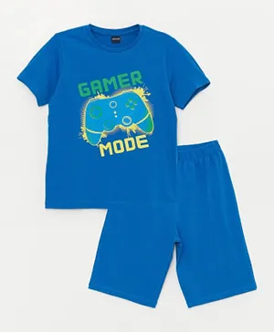 LC Waikiki Gamer Mode Graphic T-shirt & Shorts Set - Blue