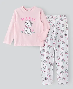 UrbanHaul X Disney Marie Cotton All Over Printed Pyjama Set- Pink/White