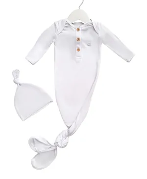 Anvi Baby Organic Bamboo Knotted Gown & Beanie Set - White