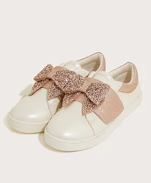 Monsoon Children Dazzle Bow Velcro  Shoes - Ivory