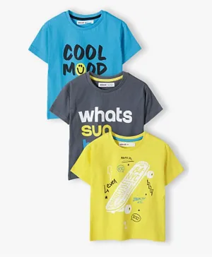 Minoti 3-Pack Cotton Skateboard Graphic T-Shirt Set - Yellow, Blue & Grey