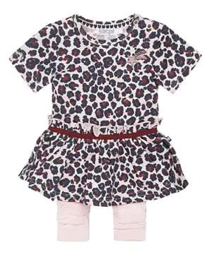 Dirkje Leopard Printed Dress With Leggings - Pink